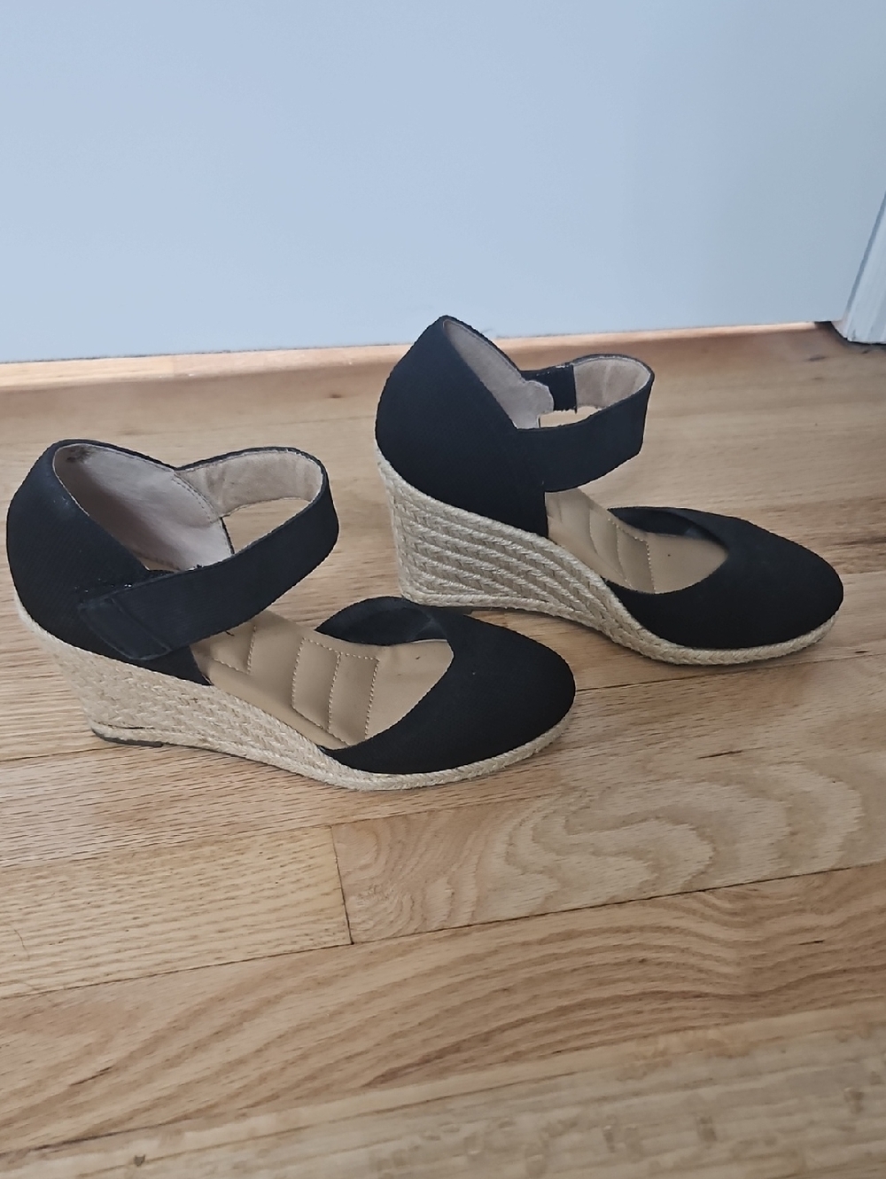 me too Black Espadrille Wedge Mary Jane